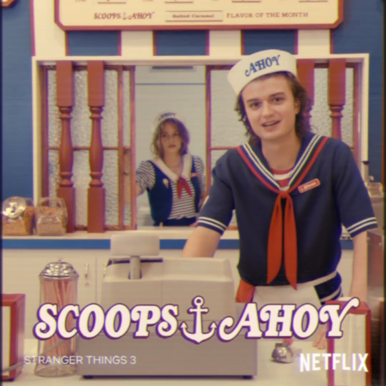 Steve and Robin in the Scoops Ahoy television commercial